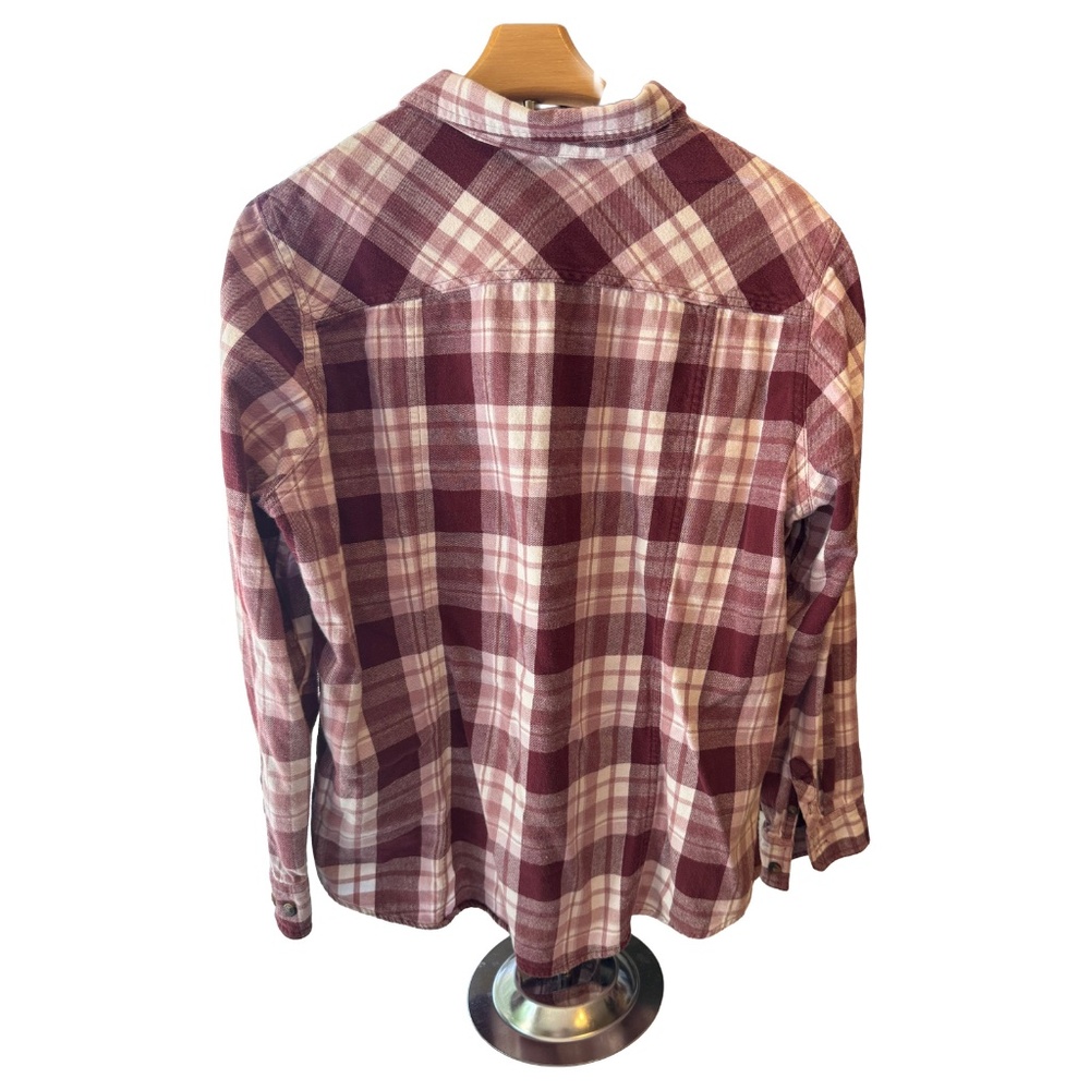 Womens Blue Mountain Burgundy Plaid Flannel Button Down Shirt Sz XL - Picture 2 of 3